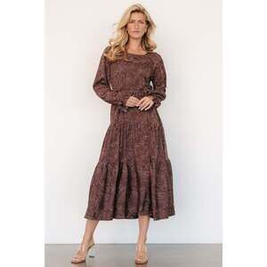 Baltic Born Ashlyn Long Sleeve Dress | Brown Print Size MM